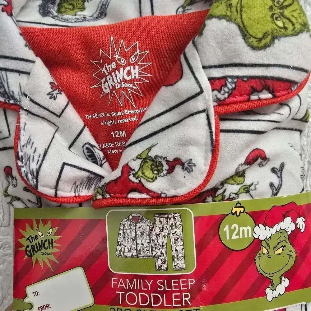 Dr. Seuss Grinch 2 Piece Pajamas Unisex Soft, Christmas Holiday NEW